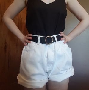 White vintage high waisted denim mom shorts
